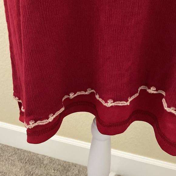 Alya Elegant Dark Red Embroidered Sleeveless Halter Dress. Tie back. Size XS. - Picture 5 of 11